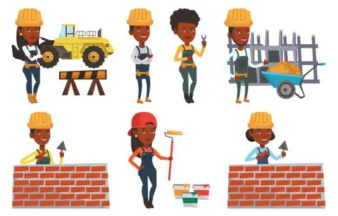 Vector set of constructors and builders characters Stock Illustration