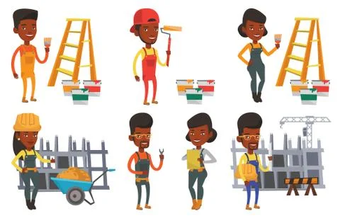 Vector set of constructors and builders characters Stock Illustration