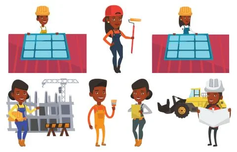 Vector set of constructors and builders characters Stock Illustration