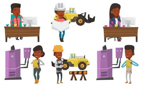 Vector set of constructors and builders characters Stock Illustration