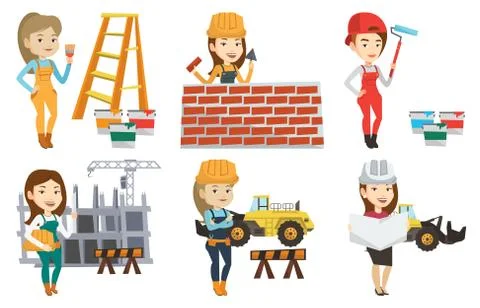 Vector set of constructors and builders characters Stock Illustration