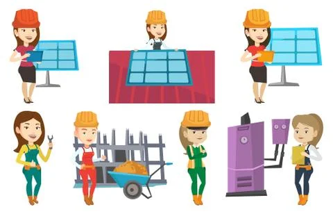Vector set of constructors and builders characters Stock Illustration