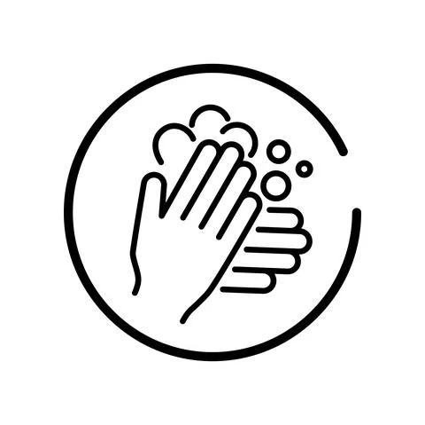 Vector. Set of contour linear icons of hand washing, hand hygiene Stock Illustration