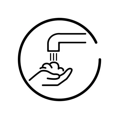 Vector. Set of contour linear icons of hand washing, hand hygiene Stock Illustration