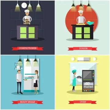 Vector set of cook posters, banners in flat style Stock Illustration