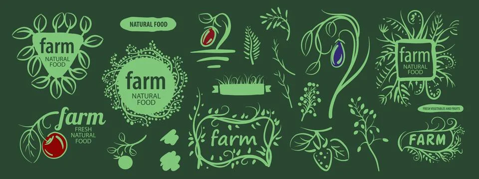 Vector set of corporate design elements for farms and gardens Stock Illustration