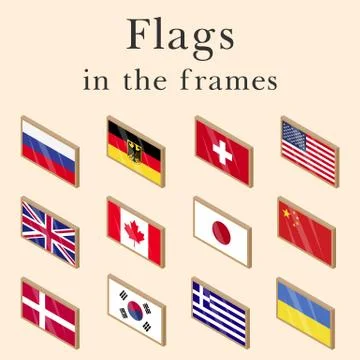 Vector set of country flags. Isometric isolated objects. 3D flags, USA, Russia 스톡 일러스트