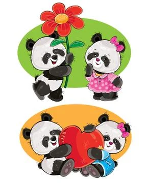 Vector set with a couple of panda bears in love Stock-Illustration