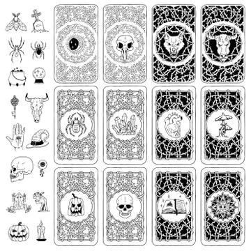 Vector set covers of playing or fortune telling cards of mystical, occult Stock Illustration