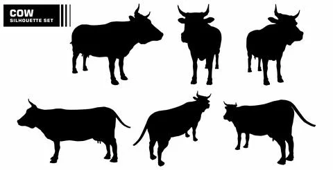 Vector set of cow character silhouettes Stock Illustration