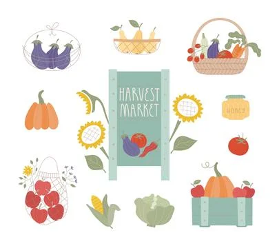 Vector set of cozy autumn illustrations. Traditional fall harvest festival Stock Illustration