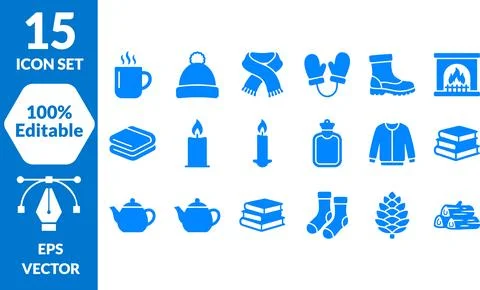Vector set of cozy winter and autumn elements icons for seasonal design Stock Illustration