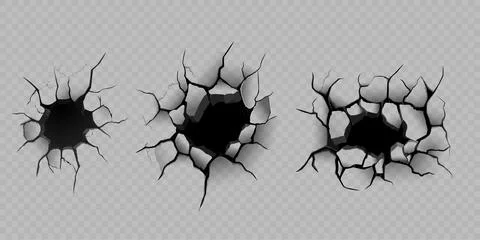 Vector set of cracks with black holes, overlay effect. Stock Illustration