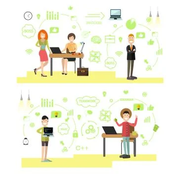 Vector set of creative team people in flat style Stock Illustration