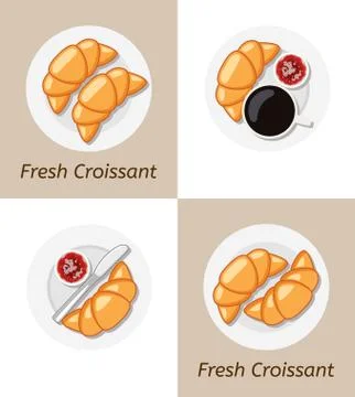 Vector set of croissants and plate icons Stock Illustration