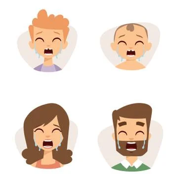 Vector set crying emoticons face of people fear shock surprise avatars Stock Illustration