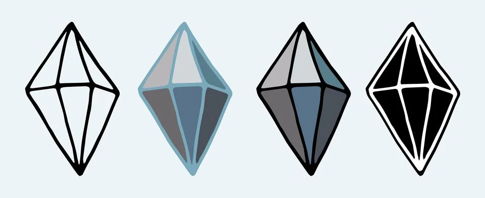 Vector set of crystal in a flat style. hand-drawn in the style of a doodle, a Stock Illustration