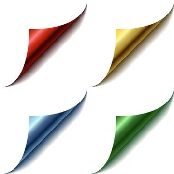 Vector set of curled glossy page corners. Stock Illustration
