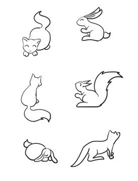 Vector set of cute animals. cartoon hand drawn illustration Stock Illustration