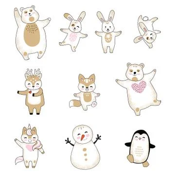 Vector set of cute animals cartoon characters Stock Illustration
