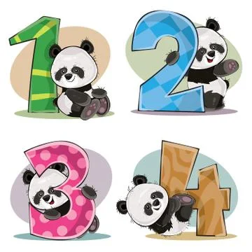 Vector set of cute baby panda bears with numbers Stock-Illustration