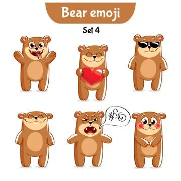 Vector set of cute bear characters. Stock Illustration