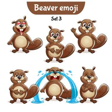 Vector set of cute beaver characters. Stock Illustration