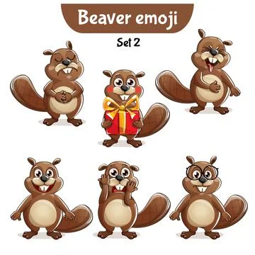 Vector set of cute beaver characters. Stock Illustration