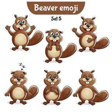 Vector set of cute beaver characters. Stock Illustration