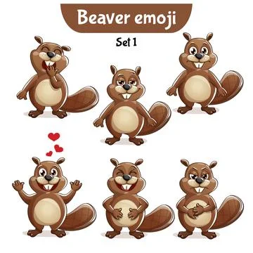 Vector set of cute beaver characters. Stock Illustration
