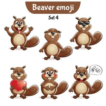 Vector set of cute beaver characters. Stock Illustration