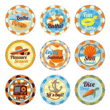 Vector set of cute bright summer badges with slogans. Chase lounge Stock Illustration