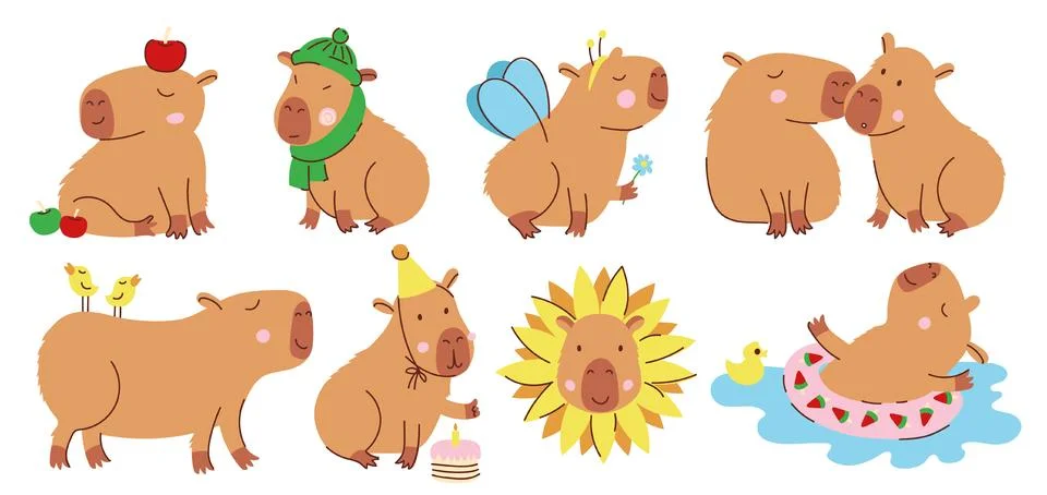 Vector Set of cute capybaras Stock Illustration
