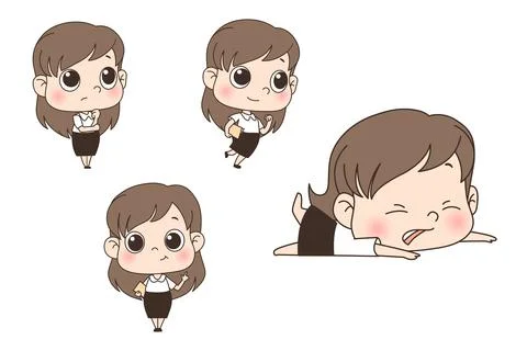 Vector set of cute cartoon teacher or business women. Stock Illustration