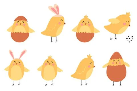 Vector set of cute chickens. Stock Illustration