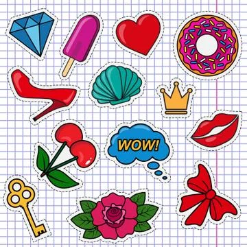 Vector set of cute colored girly stickers Stock Illustration