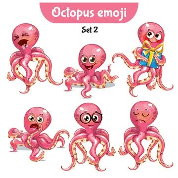 Vector set of cute ctopus characters. Stock Illustration