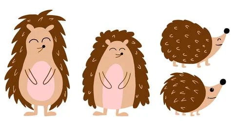 Vector set of cute forest hedgehogs. Stock Illustration