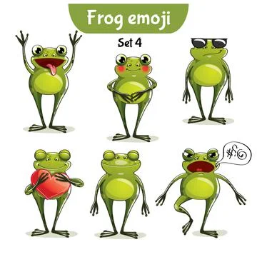 Vector set of cute frog characters. Stock Illustration