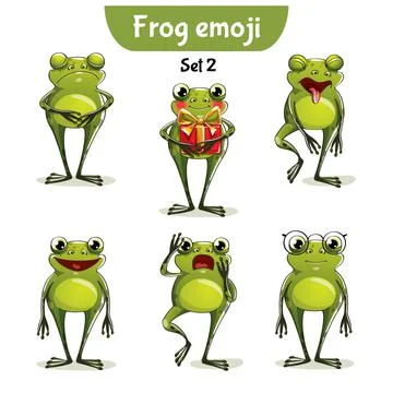 Vector set of cute frog characters. Stock Illustration