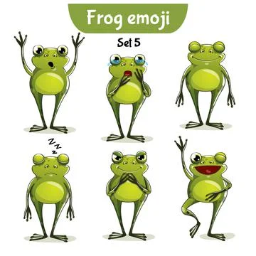 Vector set of cute frog characters. Stock Illustration