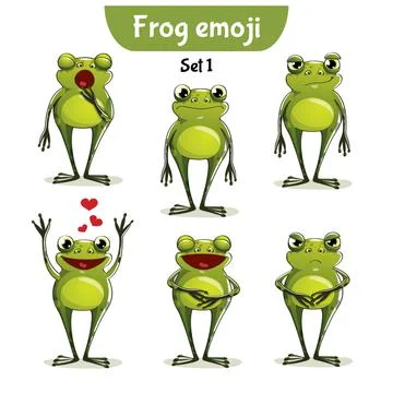 Vector set of cute frog characters. Stock Illustration