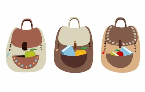 Vector set of cute fun backpacks. Vector illustration. Vector icons set Stock Illustration
