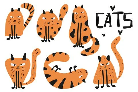 Vector set of cute ginger cats. Stock Illustration