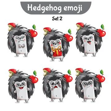 Vector set of cute hedgehog characters. Stock Illustration