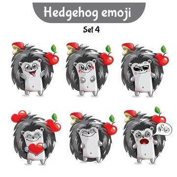 Vector set of cute hedgehog characters. Stock Illustration