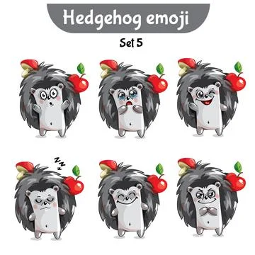 Vector set of cute hedgehog characters. Stock Illustration