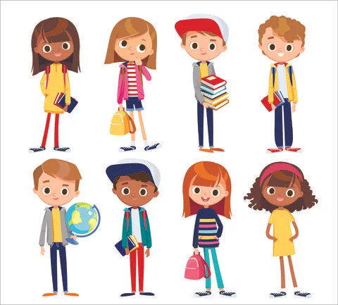 Vector set with cute kids. School children Stock Illustration