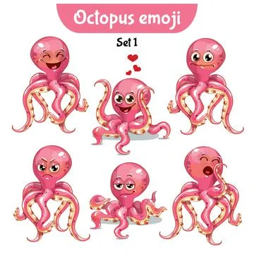 Vector set of cute octopus characters. Stock Illustration