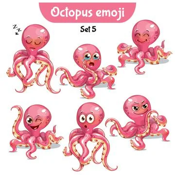 Vector set of cute octopus characters. Stock Illustration